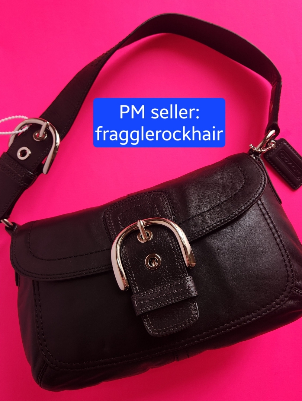 NEW no tags/ COACH Soho Vintage F13105 Black Leather Shoulder Bag Silver Buckle